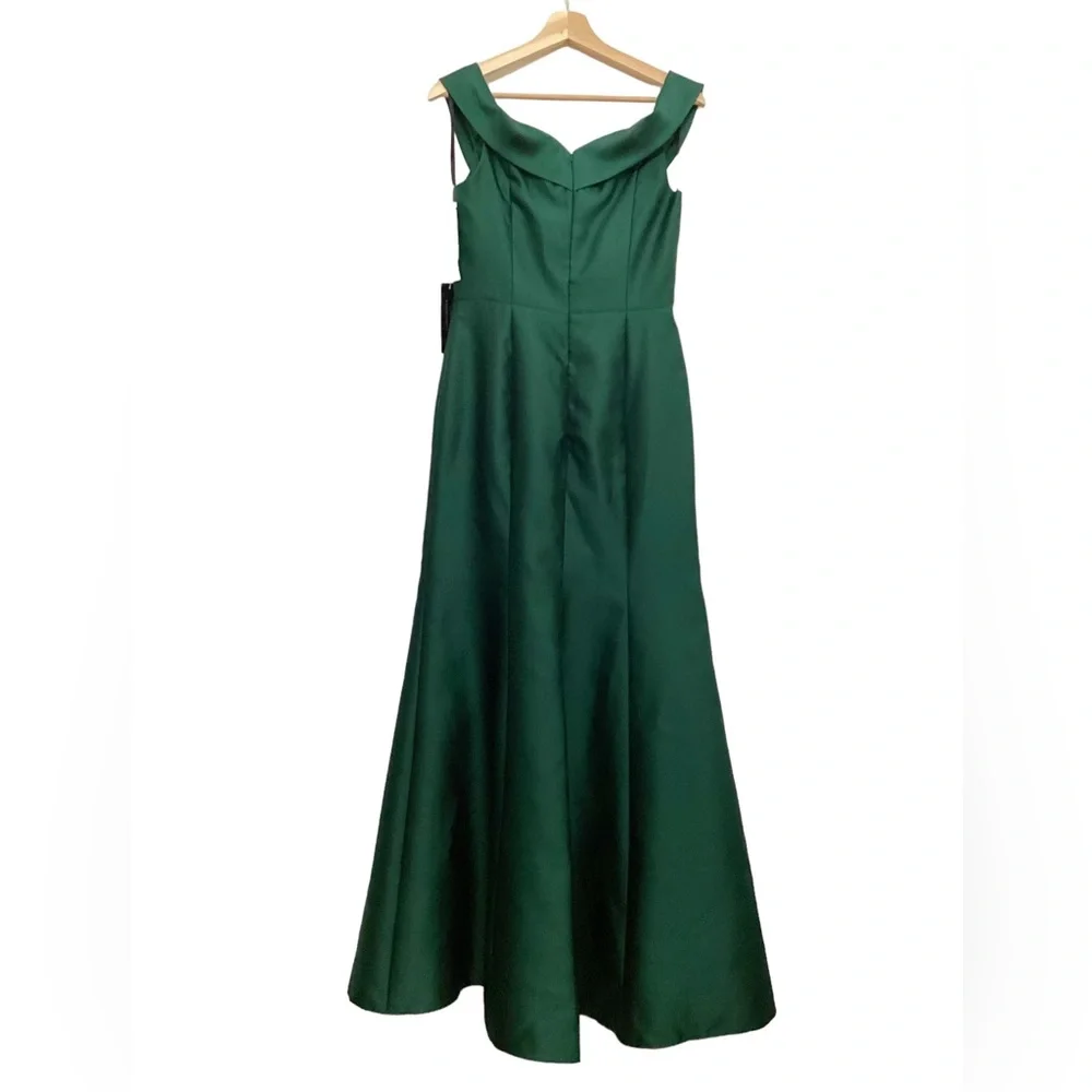 NWT Alfred Sung Off-the-Shoulder Gown Size 8 in Green Satin - Picture 8 of 15